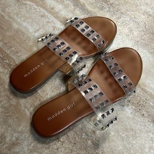 Madden Girl Fetch Translucent Studded Slide Sandals SIZE: 8